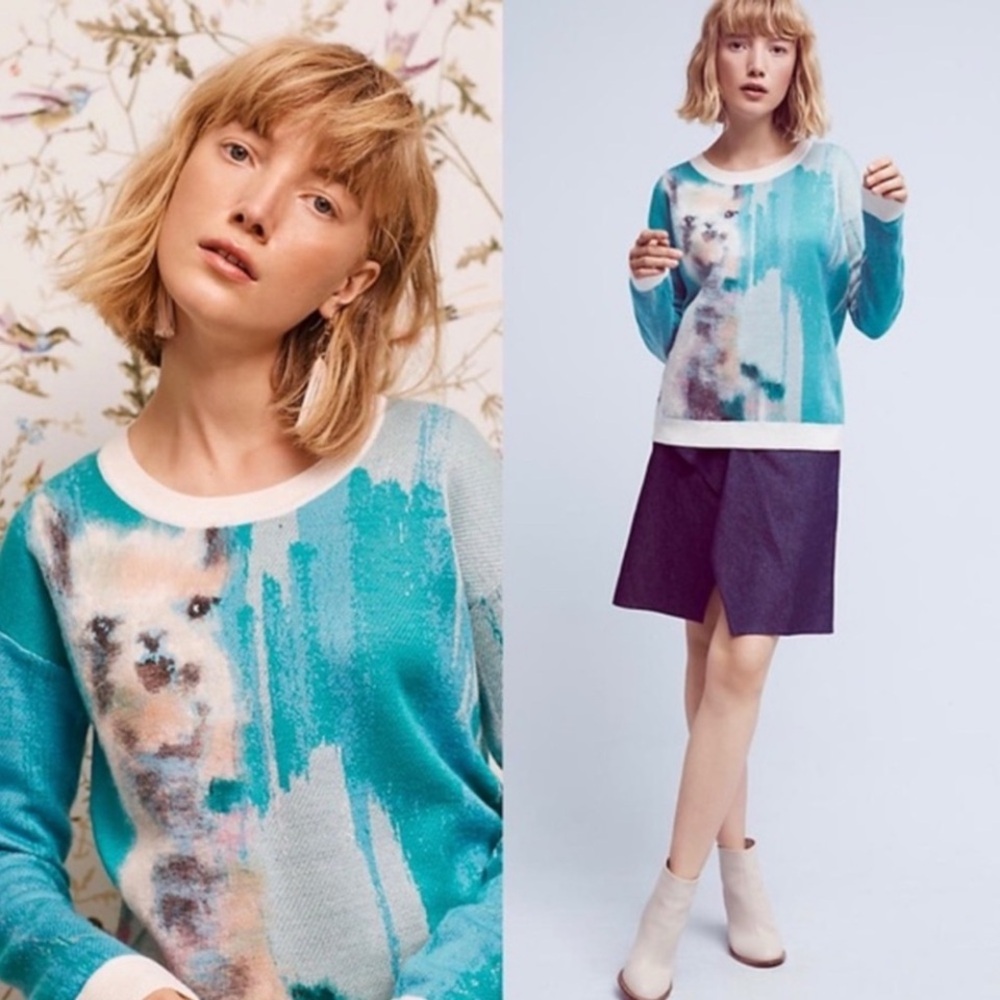 NWT Anthropologie Llama Sweater Unique Felted Knit Artist Collab Small